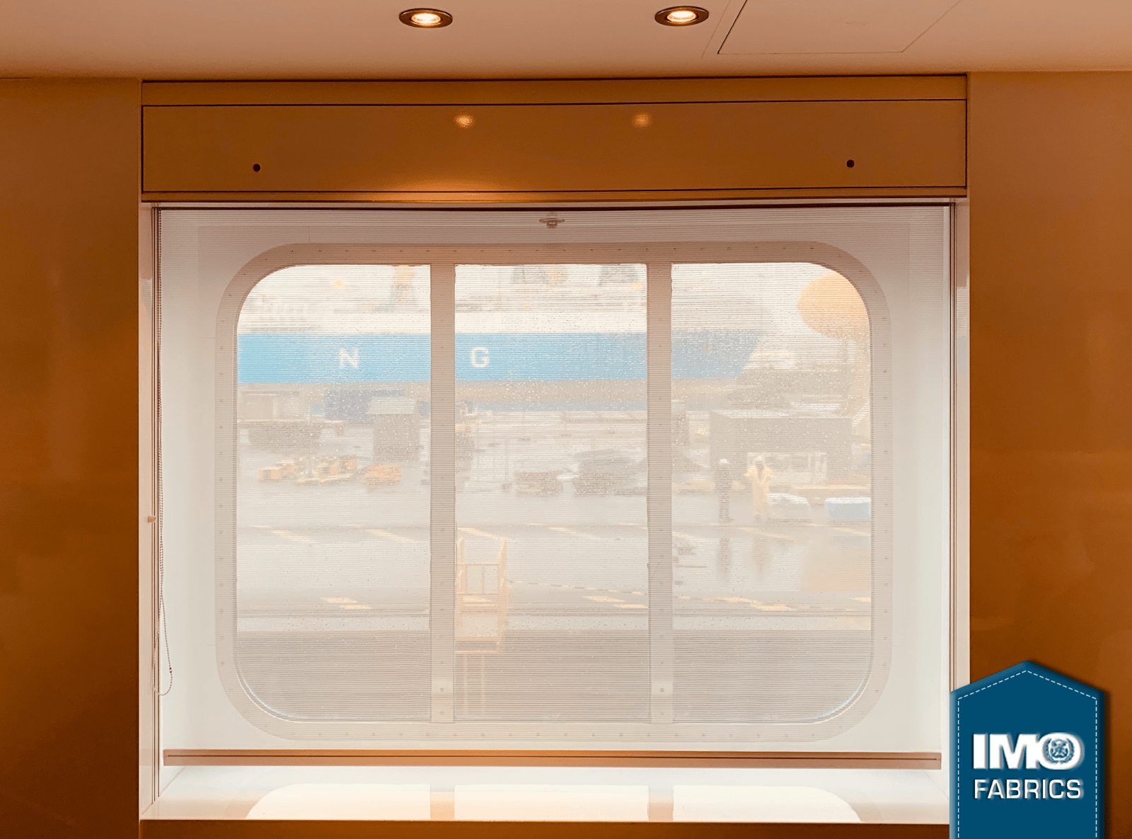 Solarglide Marine Dimout blinds showing onboard cruise liner
