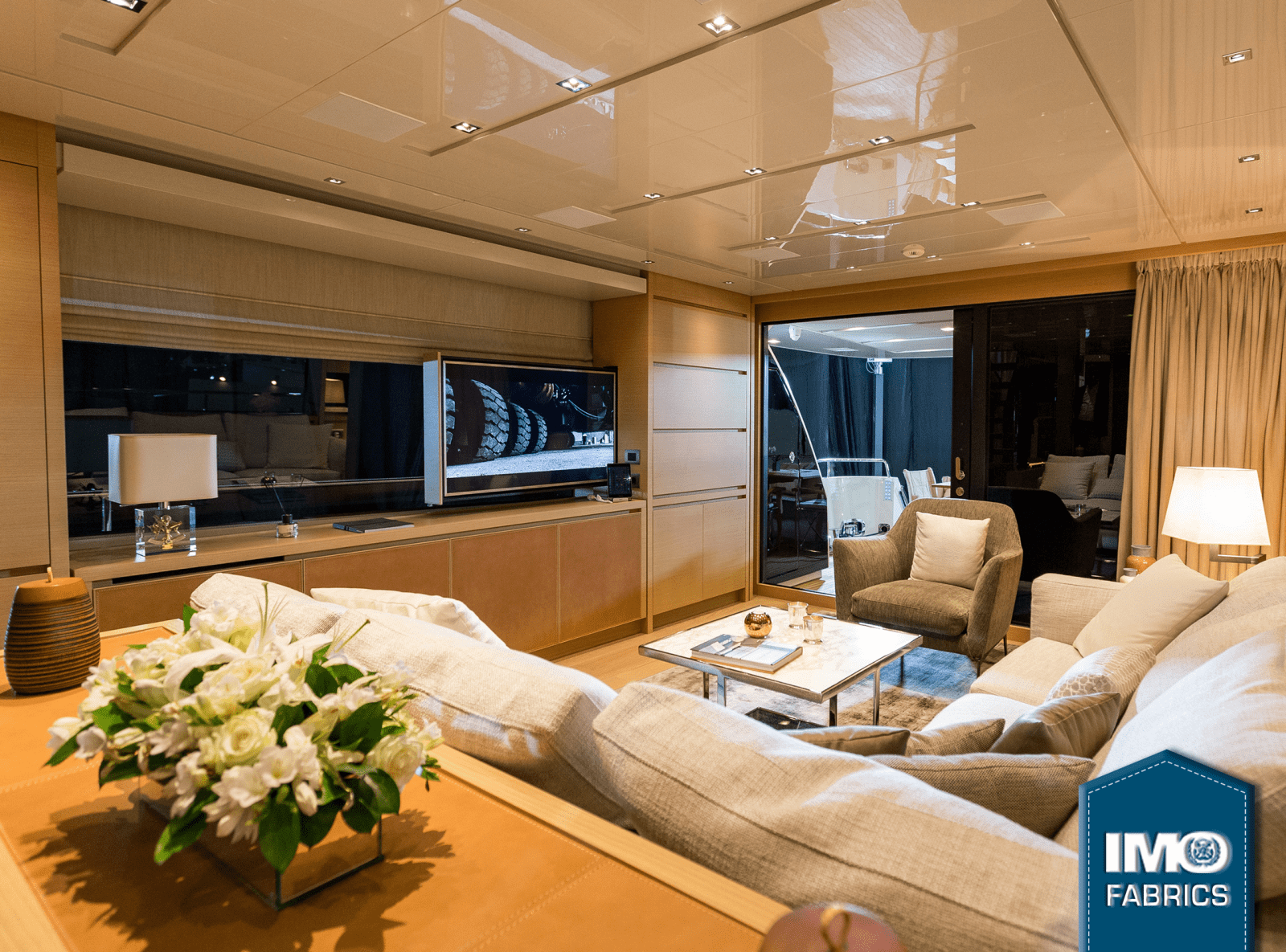 Solarglide Roman blinds displayed on luxury Yacht