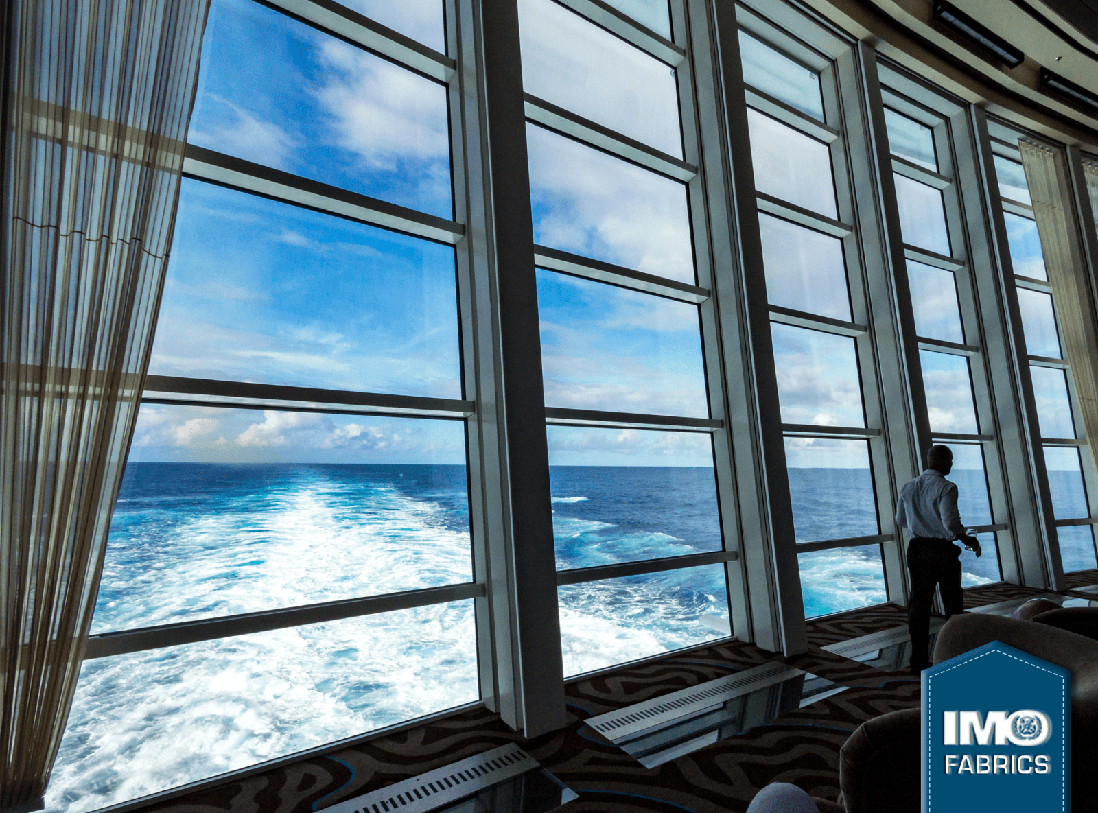 Solarglide Maritime sheer curtains displayed onboard cruise liner
