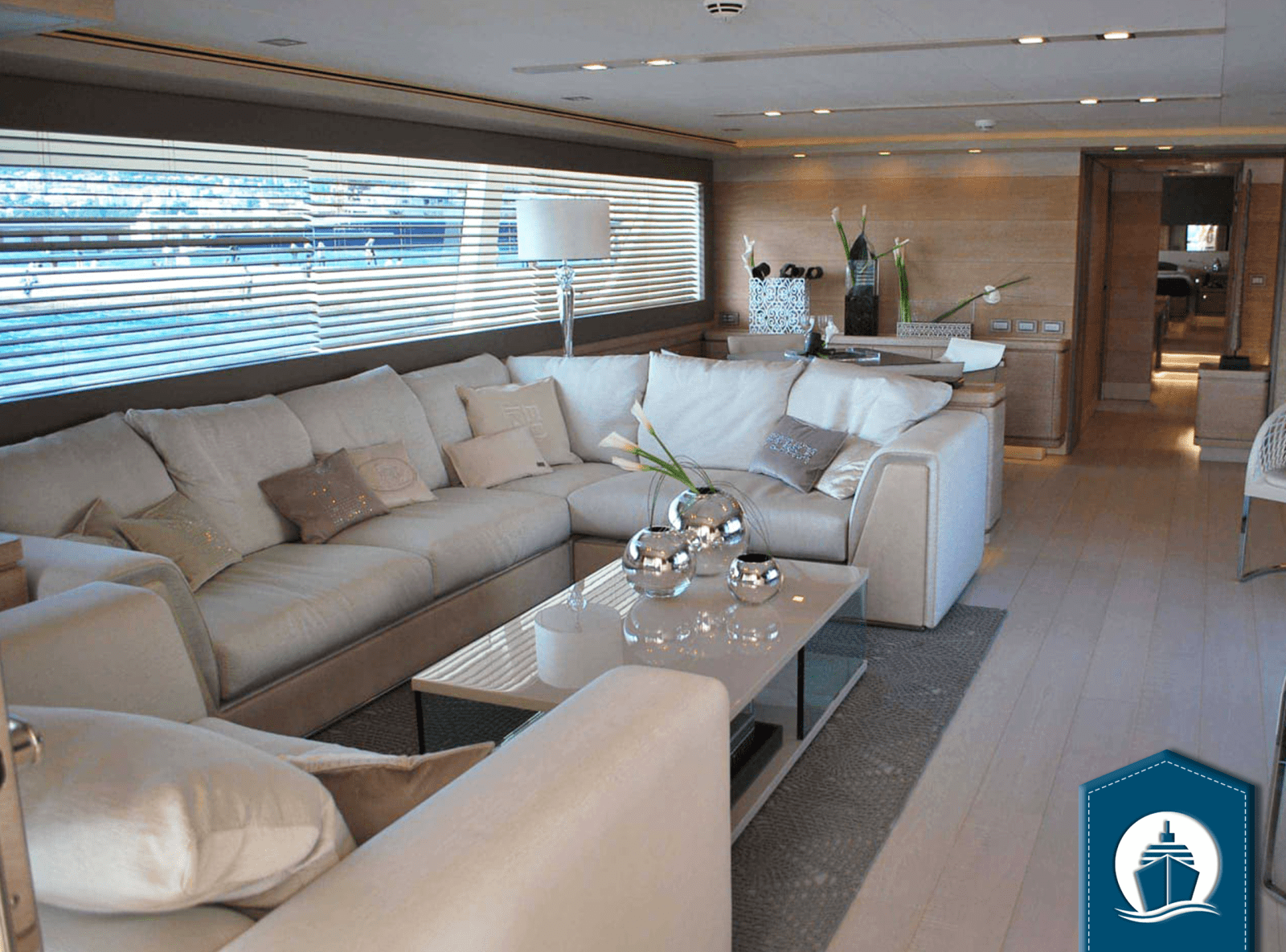 Solarglide Faux Luxury Leather blinds onboard private yacht