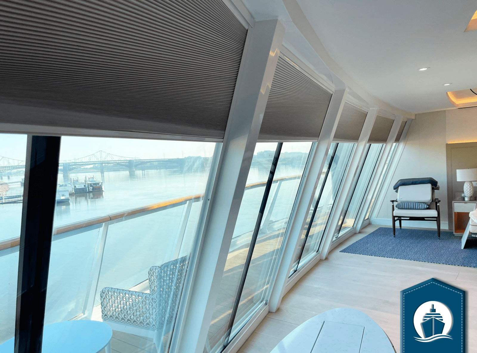 Solarglide free Hanging Pleated blinds onboard cruise liner