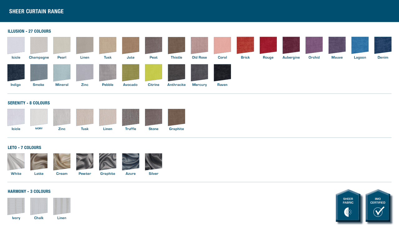 solarglide Sheers curtain Colour ranges