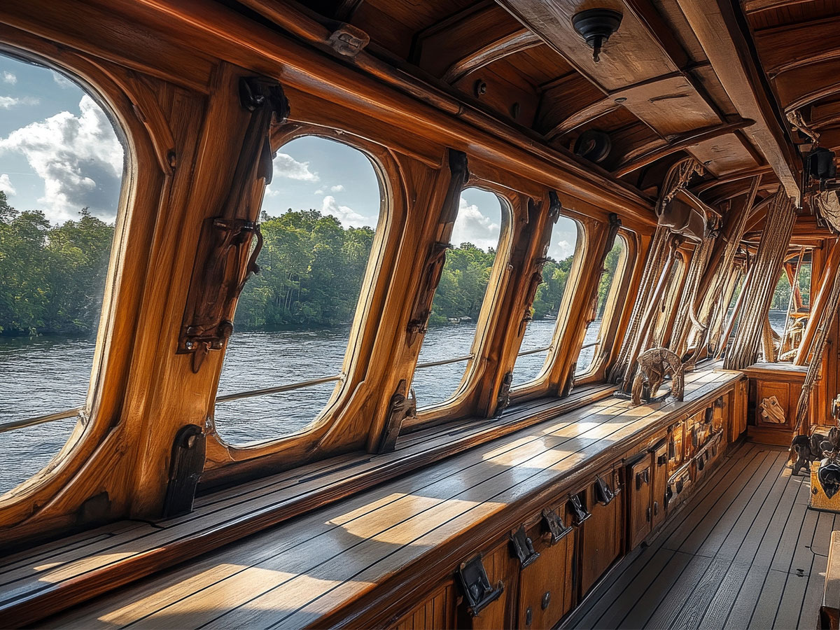 canal boat with solar film on wondows