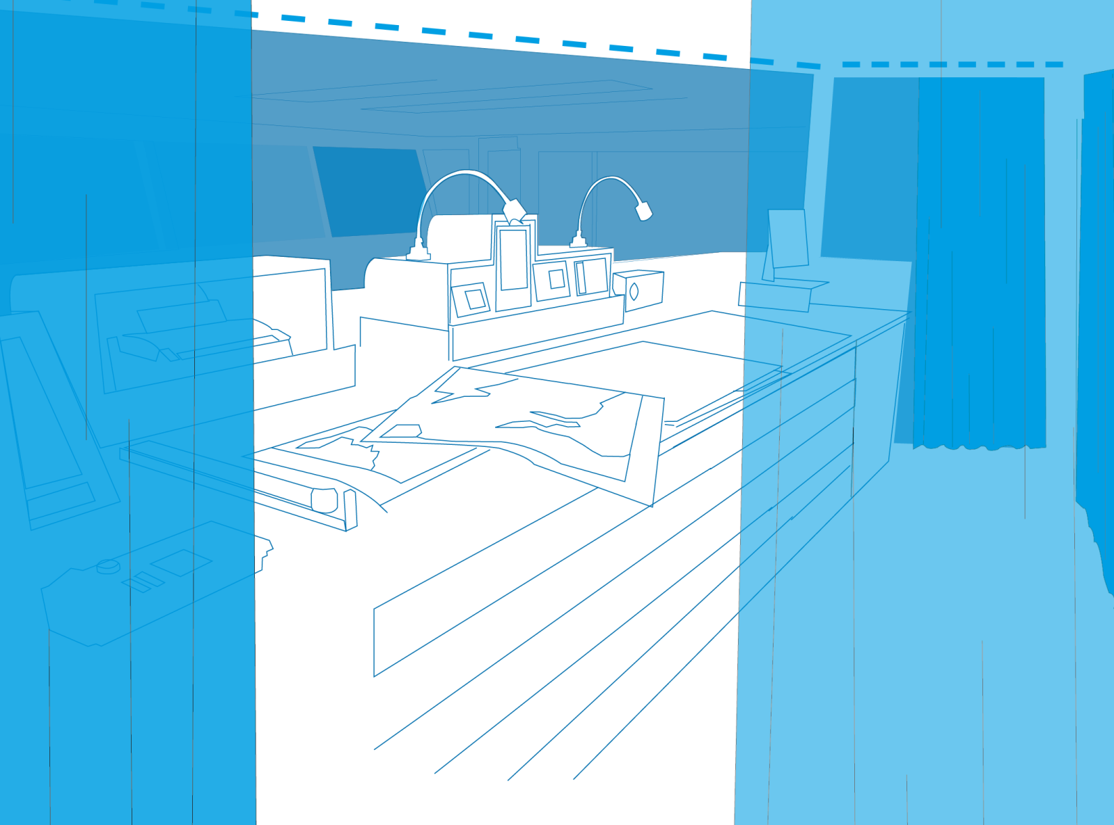 Artist representation of Bridge Control Room Curtains. All images ©Solarglide
